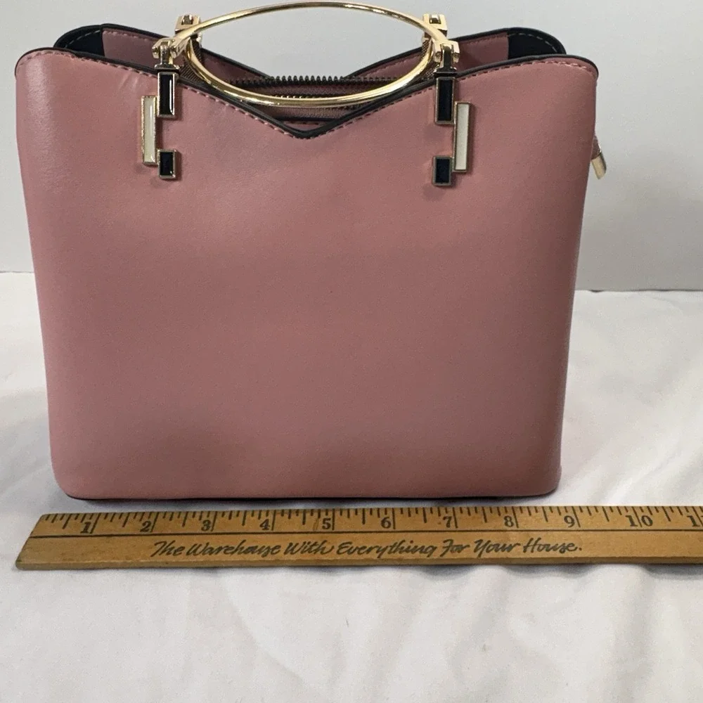 ZZMY Two-Tone Satchel Handbag Blue Pink Gold Metal Handles Structured NWOT‎